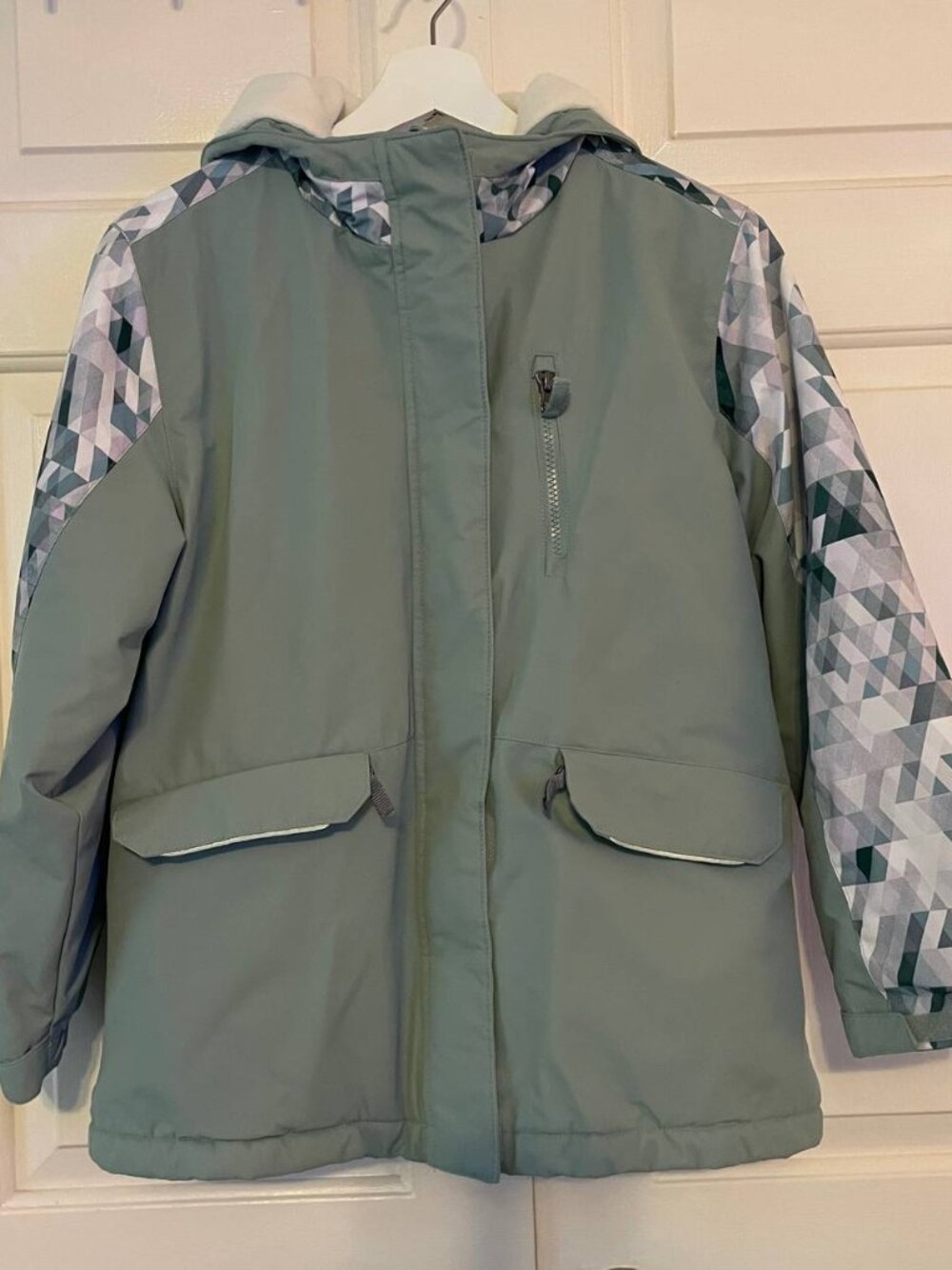 SWISSTECH Girls L (10-12) Sage Green Geometric Gorpcore Winter Jacket